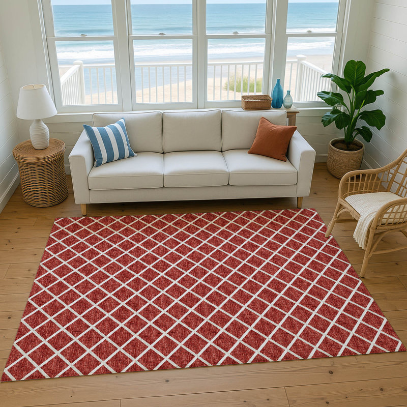 Tapis rouge Uran AMF140 lavable à la machine de qualité supérieure, Rectangle 5 pi x 7 pi 6 po
