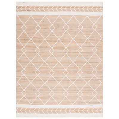 Natural Fiber Hand Woven Jute/Wool/Cotton Geometric Rug in Natural/Ivory