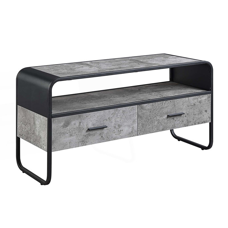 Meuble télé avec 2 tiroirs de rangement et console de télévision en métal