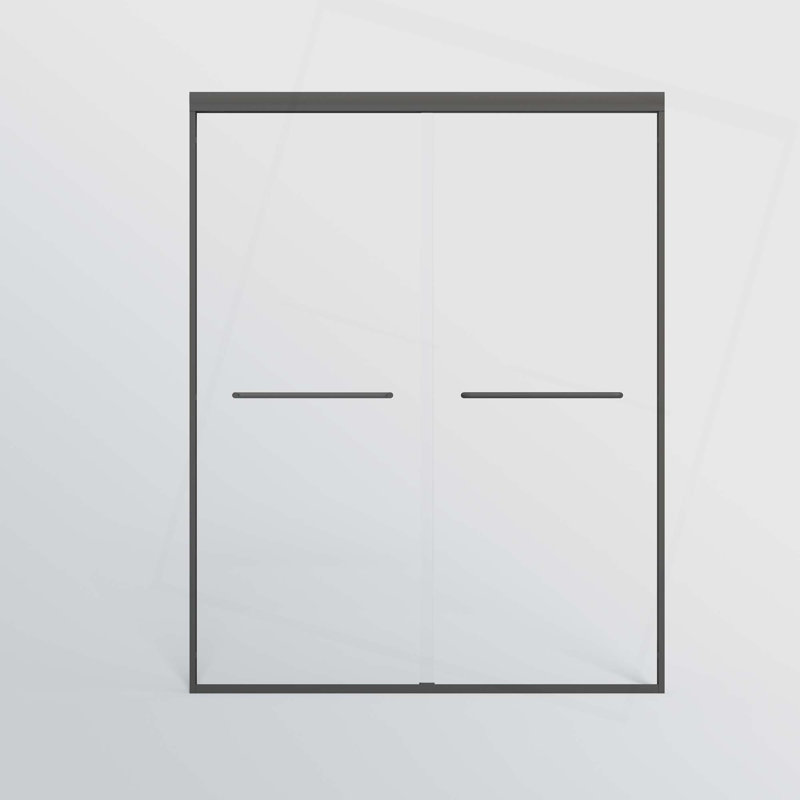 Double Sliding Shower Door,Semi-Frameless Bypass Bathroom Sliding Door With Tempered Glass For Walk-In Shower, Black