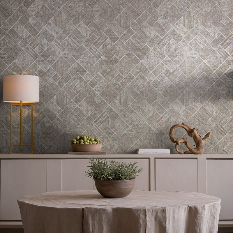 Galerie Odyssey Wood Mosaic Design Wallpaper, Grey
