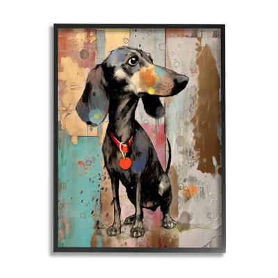 Teckel, collage moderne, impression sur bois