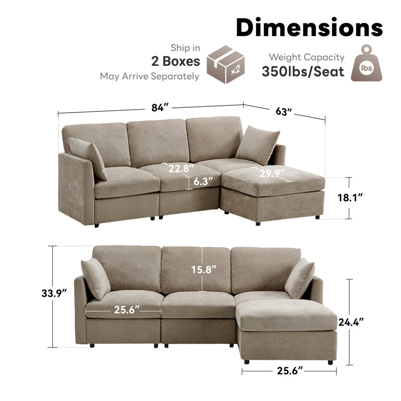 Canapé modulaire réversible avec repose-pieds 4 pièces Sarang, Mélange de polyester kaki