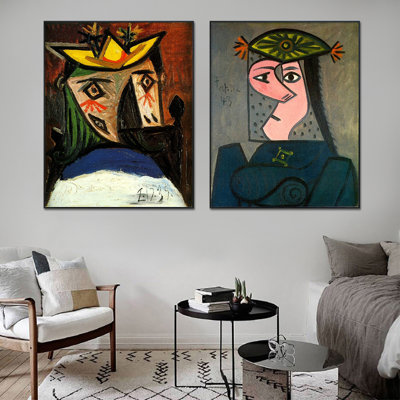 Ensemble de 2 toiles encadrées par Pablo Picasso, série d'art mural n ° 58 pour les décorations de bureau à domicile (cadre de couleur bois mince, 24 po x 32 po chaque pièce)