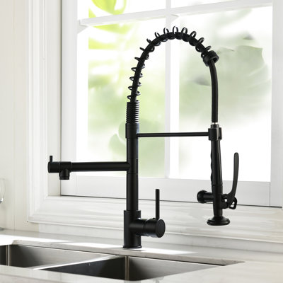 Robinet de cuisine noir et nickel avec poignée rétractable - poignée simple, écoulement d'eau froide, corrosion, évier moderne, robinet à teinture