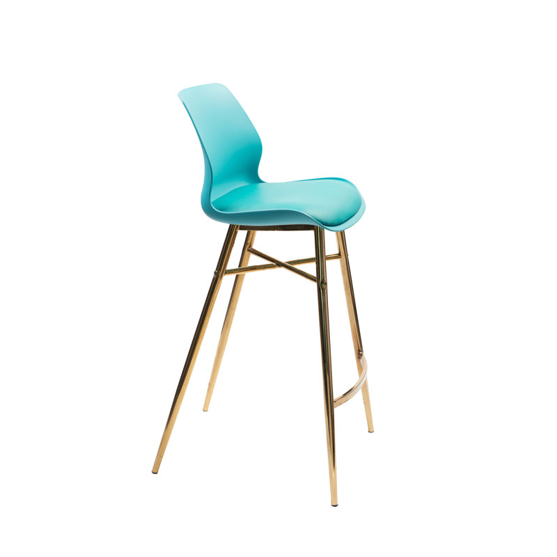 Upholstered Counter Stool with Metal Frame, Blue