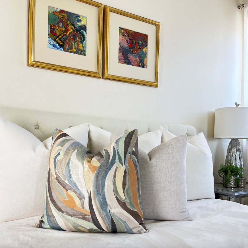 Housse de coussin en lin Sedona, H 22 po x l 22 po, Abstrait bleu