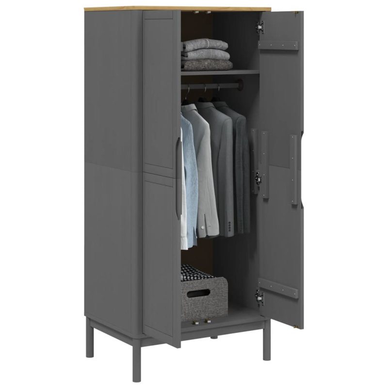 9-2 Solid Wood Wardrobe, in Grey