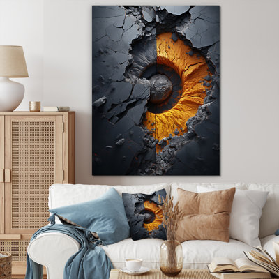 Volcan jaune en spirale de lave - art abstrait spirales murales