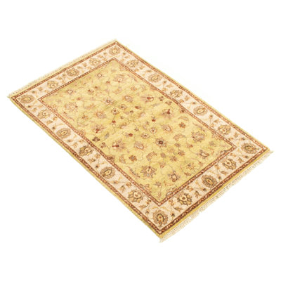 Tapis de bois one-of-kind à la main noué la 1980 chobi vert/brun/crème 4 pi 1 po x 6 pi, en laine 2 po Drogo