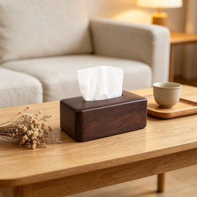 Modern Rectangular Tissue Box Cover for Bathroom, Bedroom, Office, Dinner Table, and Living Room – Walnut Finish