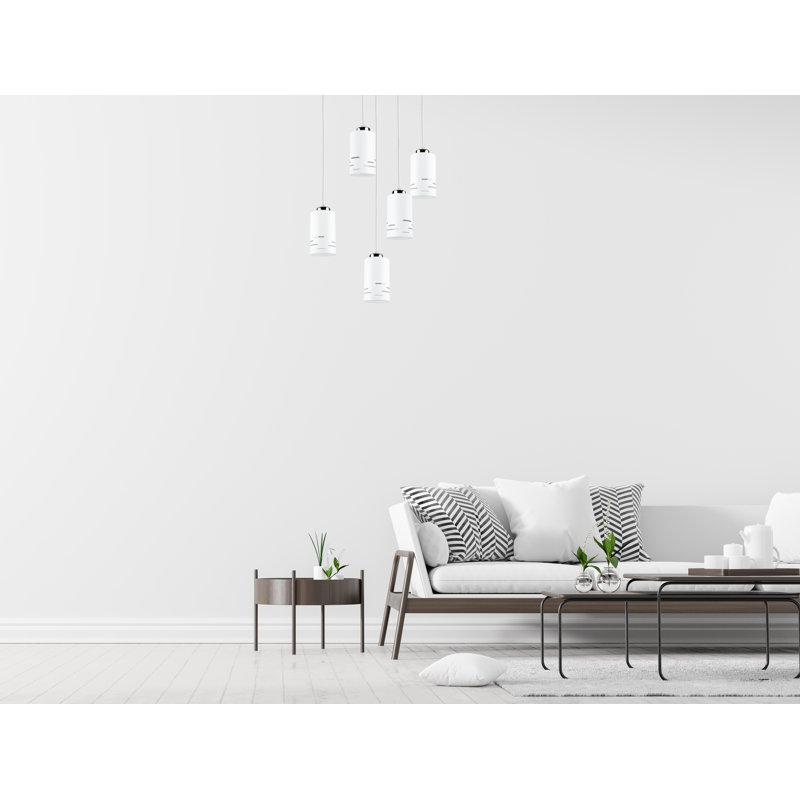 - Light Pendant, 5 Lights, White/Gold