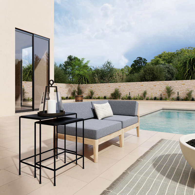 Black Granite and Iron Outdoor Nesting Tables