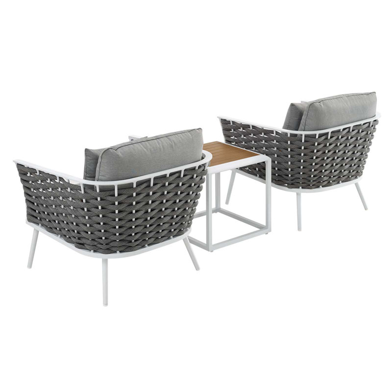 Ensemble de canapé modulaire d'extérieur en aluminium 3 pièces Modway Stance, gris, Blanc