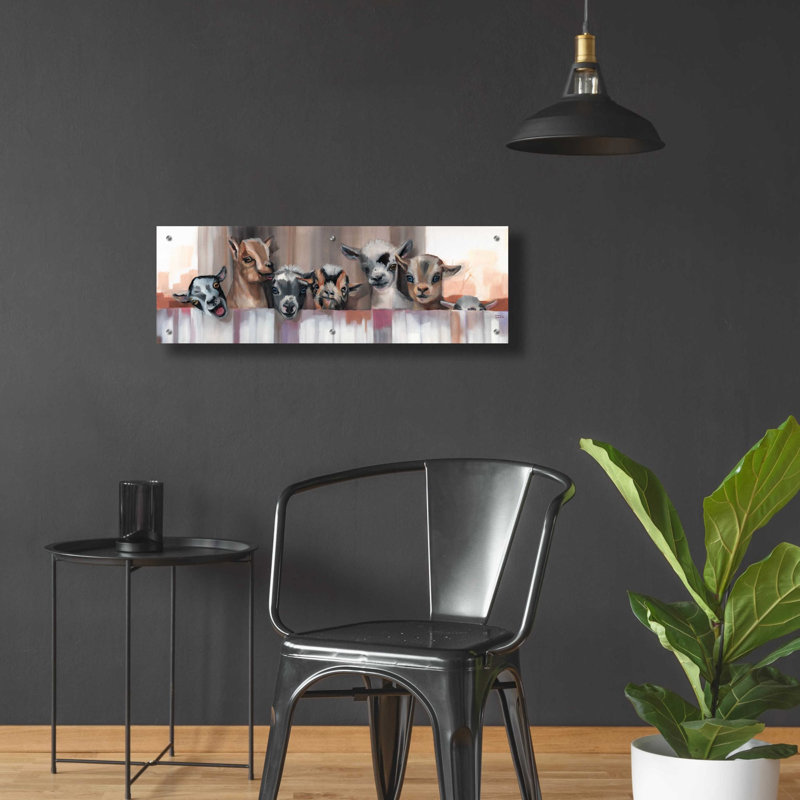 «Goat Party» par Louise Montillio, art mural en verre acrylique, H 12 po x l 36 po