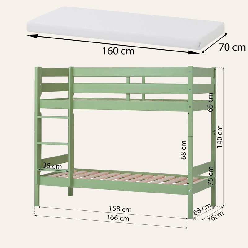 ECO Comfort Bunk Bed, Green, European Toddler (70 x 160 cm)