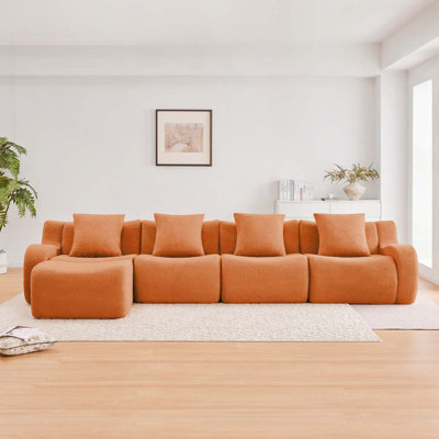 Canapé modulaire en tissu avec repose-pieds Teddy, sans assemblage
