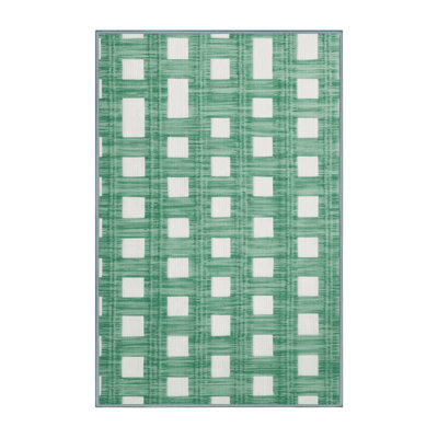 Machine Washable Checkered Green Area Rug