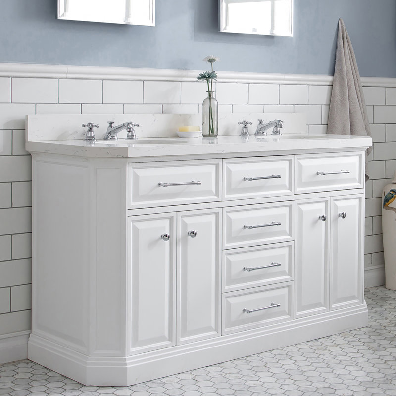Palace 60'' W Double Vanity, Pure White, Stainless Steel