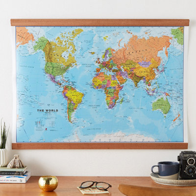 Large World Wall Map Political - Single Picture Frame Print on Canvas