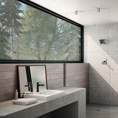 Zura Single-Hole Bathroom Faucet with Drain, Chrome/Matte Black