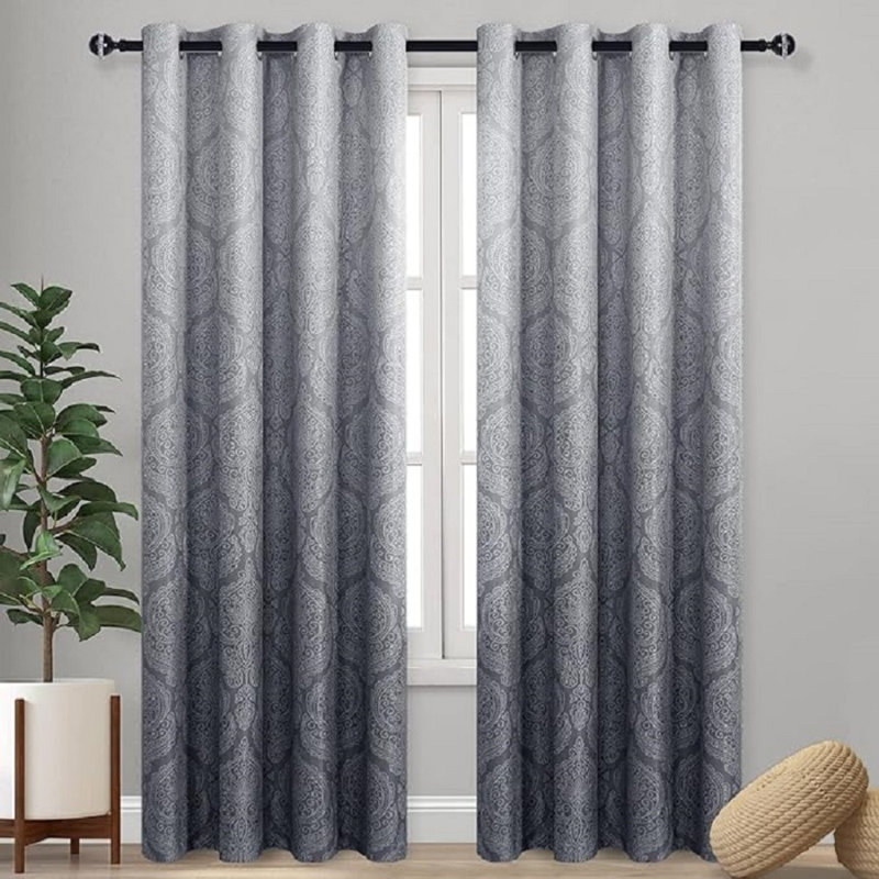 2 Panels Ombre Blackout Curtains for Bedroom - Damask Patterned Thermal Insulated Grommet Curtains, Gradient Window Curtain Panels for Living Room Decoration