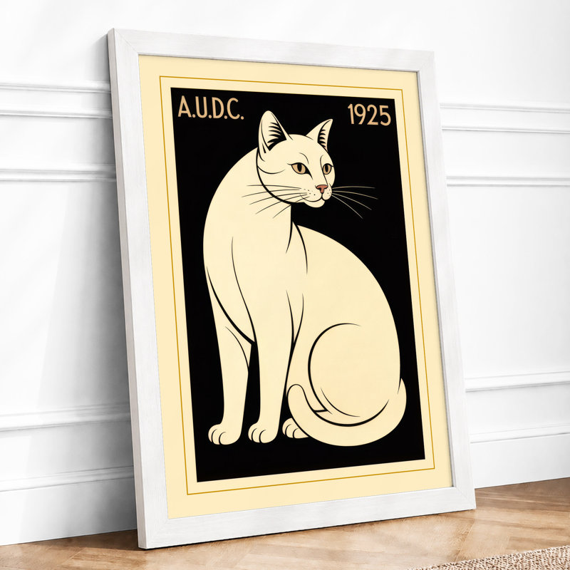 Cat Art Deco - Framed Print, A3 - 42.0 x 29.7 cm, White