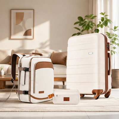 Ensemble de 3 valises - Valise à carreaux 24 po avec sac de toilette à sec TSA