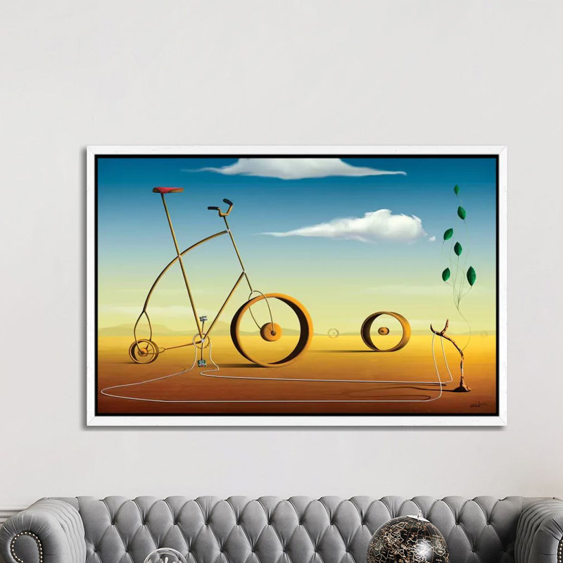 A Bicicleta (the Bicycle) by Marcel Caram - Print on Canvas, 66.04 cm H x 45.72 cm W, White Framed