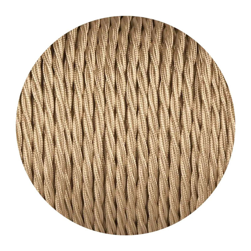 2Core Twisted Vintage Coloured 0.75Mm Braided Fabric Flexible Electrical UK Lighting Wire Cable, Light Gold