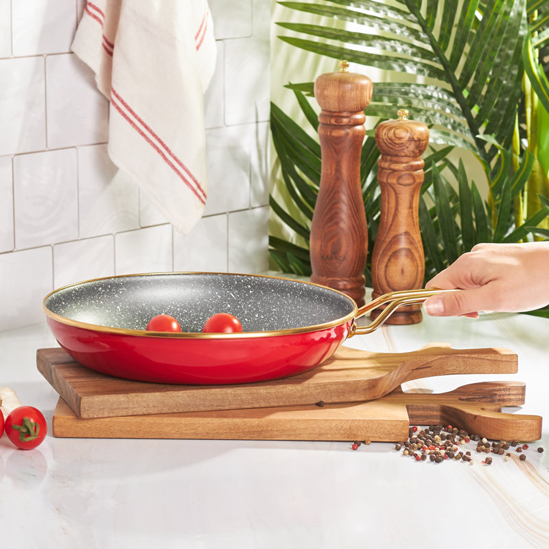 Karaca Troy Enamel Induction Frying Pan, 26cm, Red/Gold