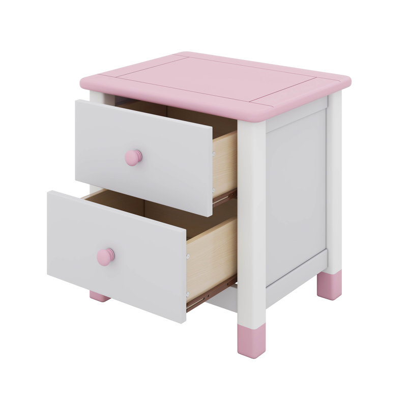 Table de chevet 2 tiroirs, Blanc / rose