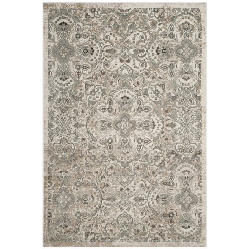 Attamore Viscose Oriental Rug in Cream, Rectangle 4' x 5'3"