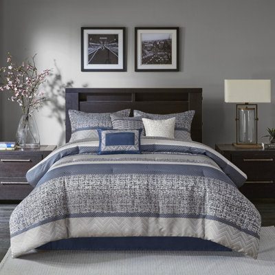 Ensembles de literie luxueux en jacquard bleu marine, élégance en polyester pour la chambre à coucher