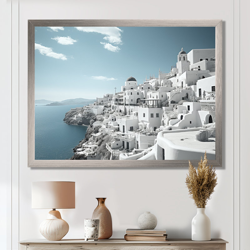Grèce, Santorini, beau paysage urbain III - Grèce, art mural encadré, H 30 po x l 40 po x P 1,5 po, Cadre flottant noir