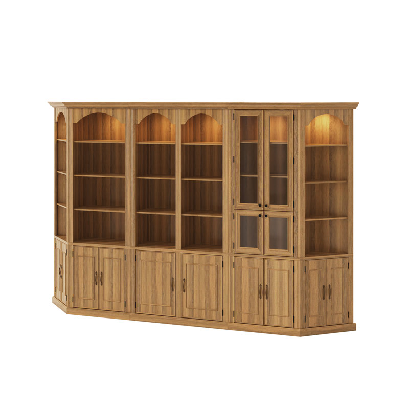 Grande armoire à vin, 20 tablettes ouvertes + 7 armoires de rangement, éclairage supérieur DEL, Brun