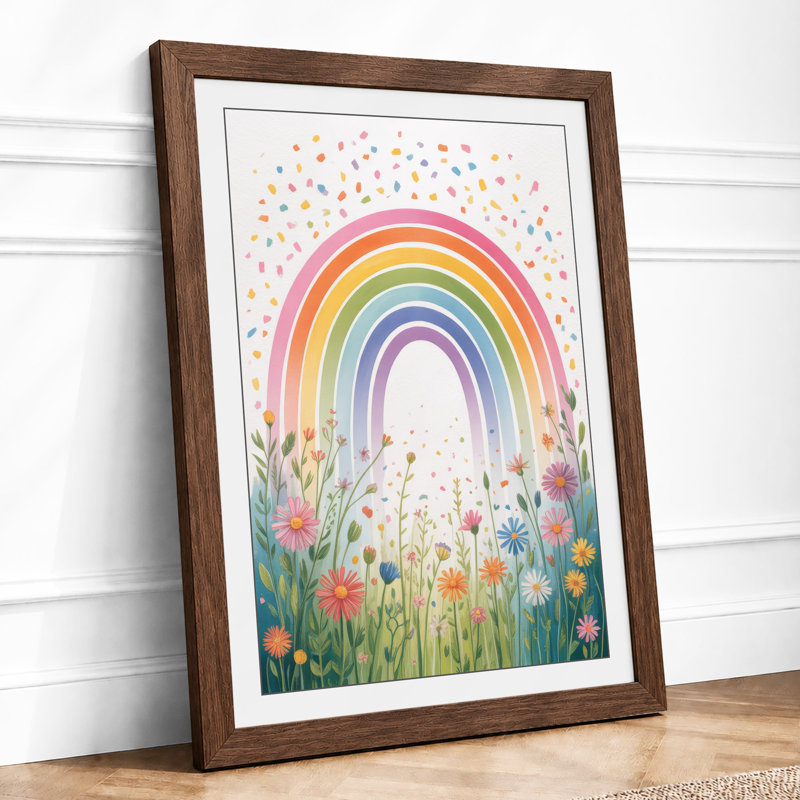 Rainbow Over Wildflowers Botanical - Framed Print, Walnut, A1 - 84.1 x 59.4 cm