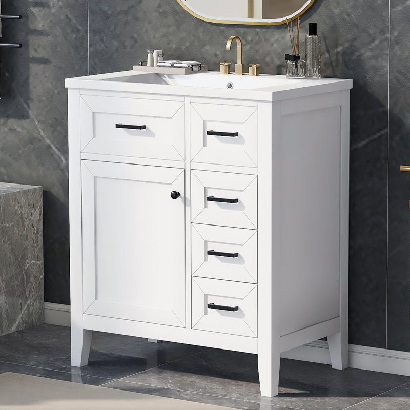 Ensemble de meuble-lavabo 30 po avec lavabo, armoire de salle de bain avec tiroirs, structure solide et panneau de fibres à densité moyenne