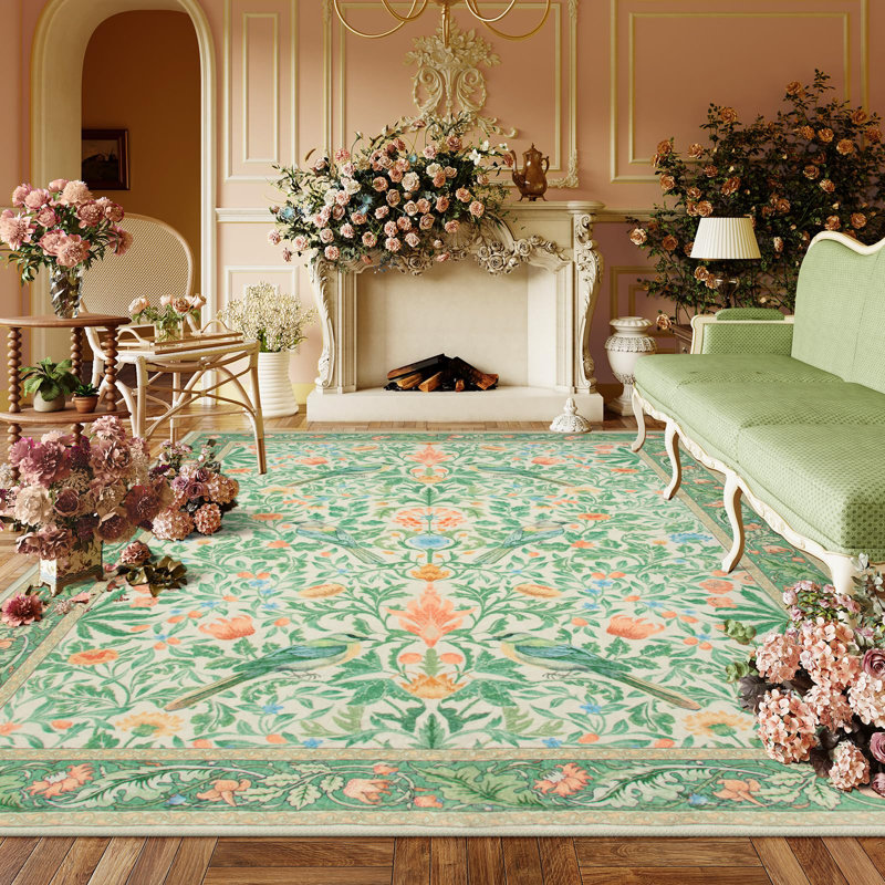  Vintage Bird Washable Area Rugs for Living Room Floral Soft Rug Low Pile Print Carpet, Rectangle 5' x 7'