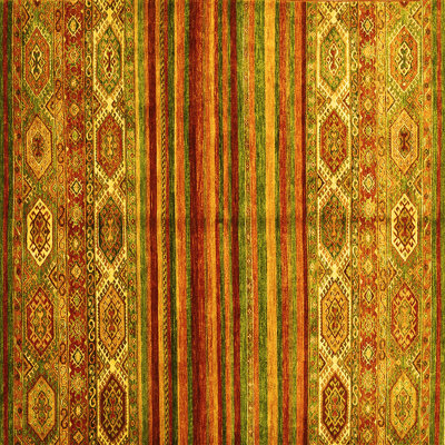 Tapis carré abstrait jaune / brun 6 pi x 6 pi fabriqué à la machine Abstract