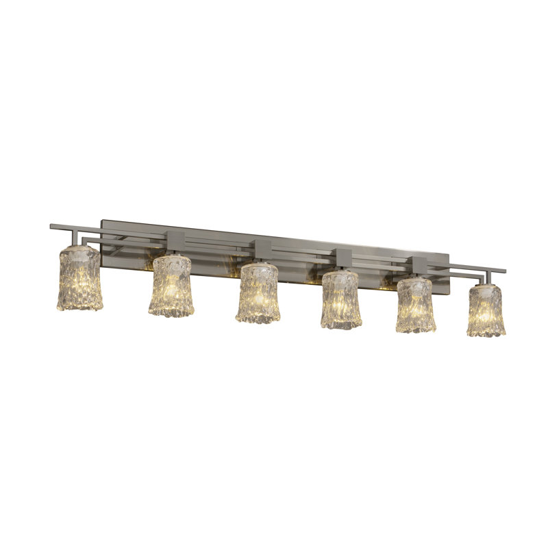 Cieana 6 - Light Bath Bar, White Frosted, Nickel, Cylinder w/ Rippled Rim