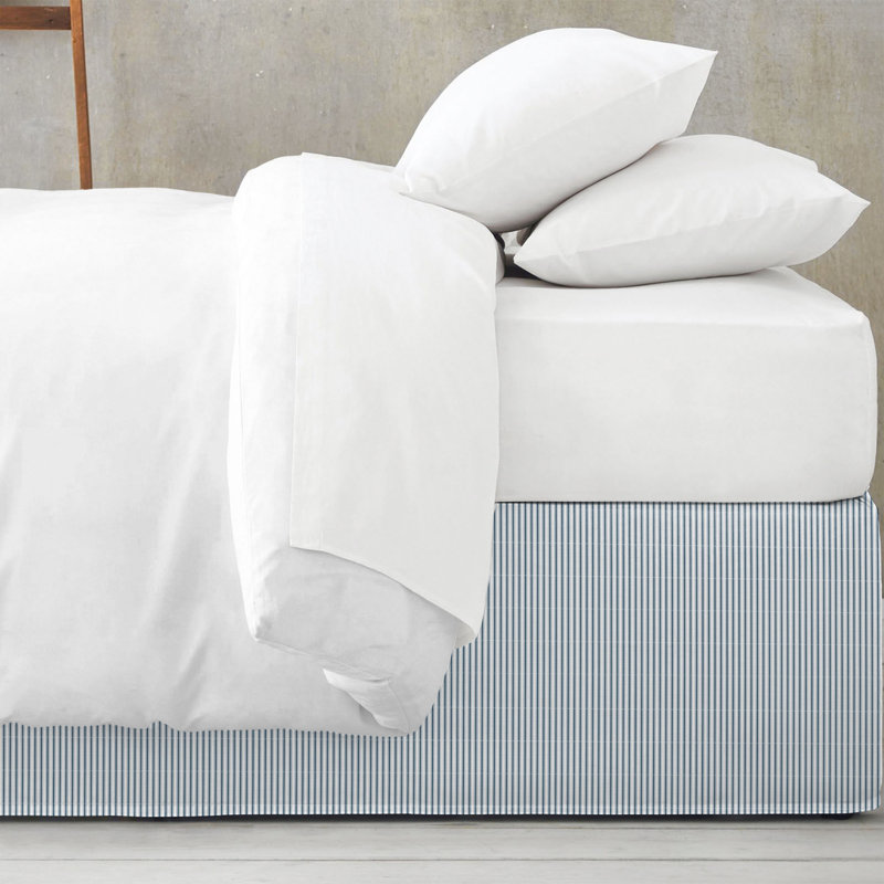 Indigo Cotton Twin Bed Skirt with Split Corners