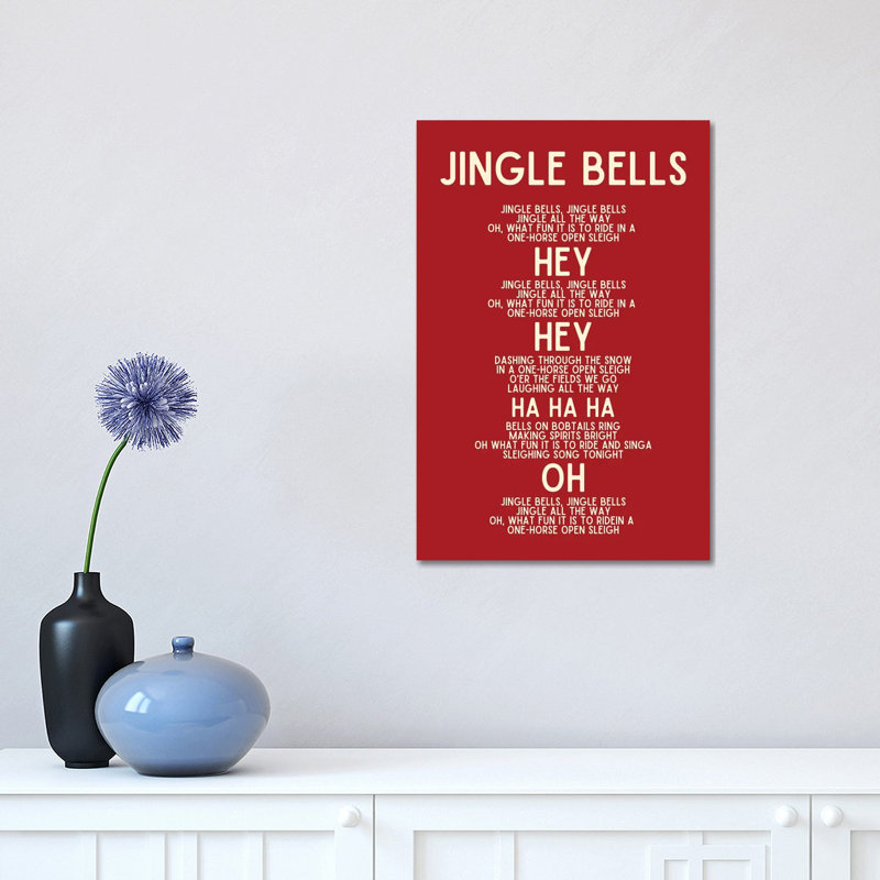 Jingle Bells Christmas Lyrics In Red - Print on Canvas, Wrapped Canvas, 66.04 cm H x 45.72 cm W x 3.175 cm D