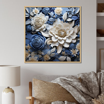 «Blue and White Seasonal Flowers Collage I», reproduction sur toile
