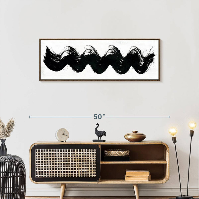 Vagues abstraites, 43 po x 15 po, Cadre flottant noyer