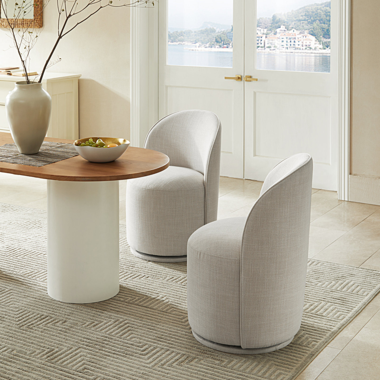 Sharlene Swivel Side Chair, Effie Linen Performance Linen