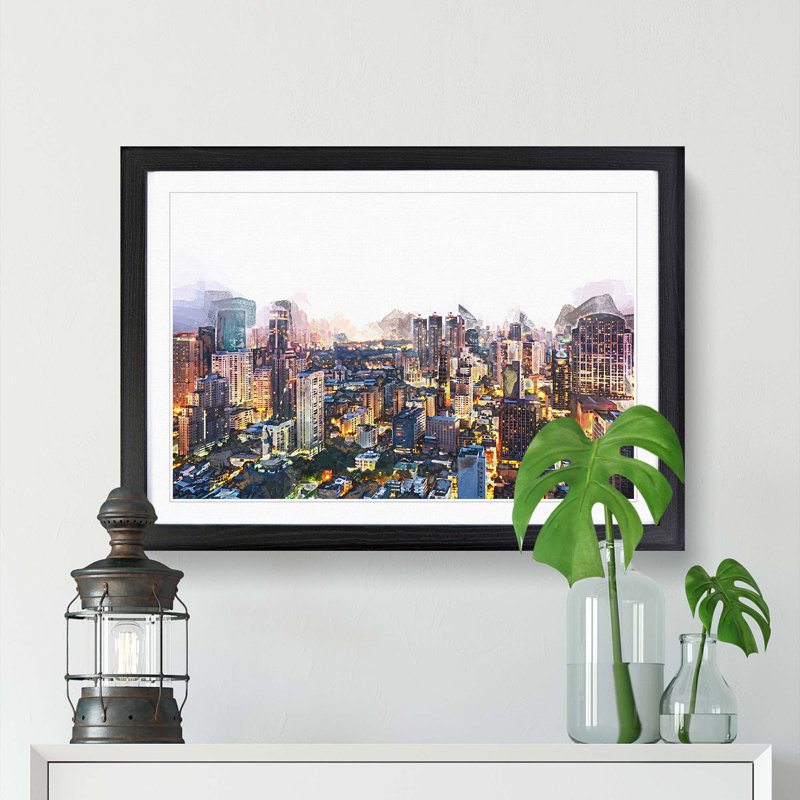 Bangkok Skyline in Thailand in Abstract - Picture Frame Graphic Art Print, Black Framed, 36cm H x 48cm W x 2cm D