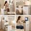 Meuble-lavabo 3 en 1 avec prise de courant et miroir DEL, coiffeuse rabattable de 23,6 po avec station de charge, 3 tiroirs, plateau en verre et tabouret rembourré pour la chambre à coucher