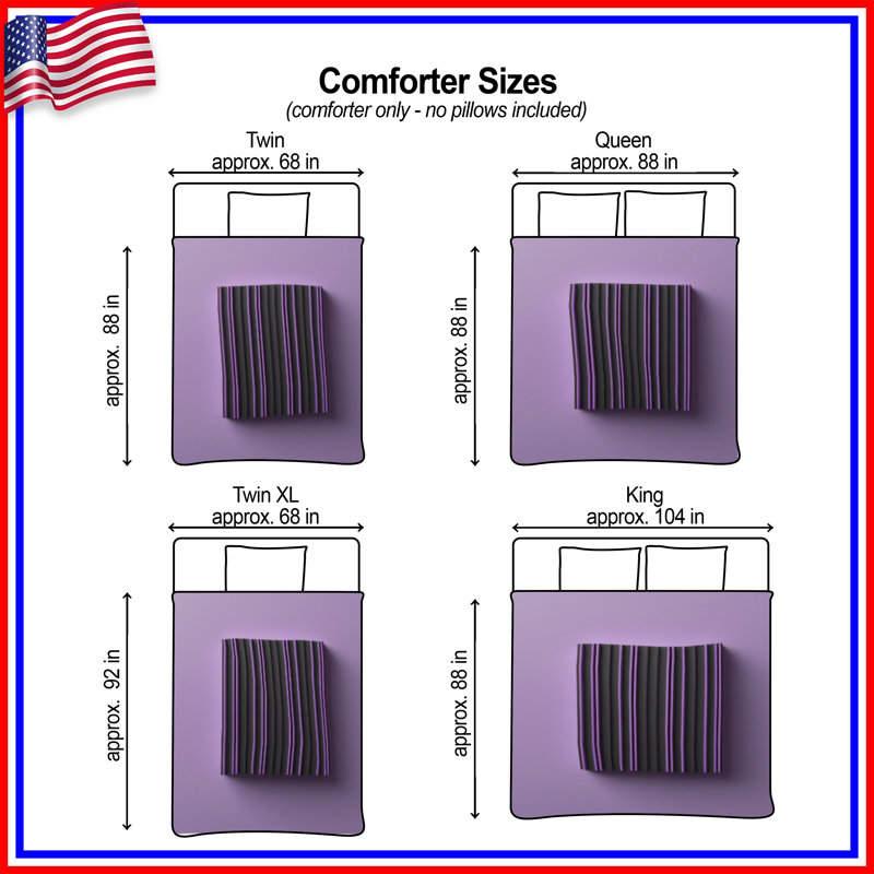 Black Purple Striped Rectangular Comforter, Queen