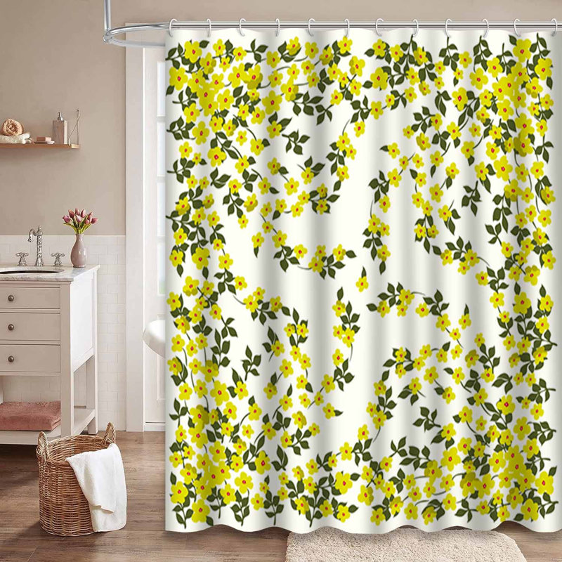 Rideau de douche imperméable à l'eau à motif floral abstrait et minimaliste avec 12 crochets, L 72 po x l 84 po